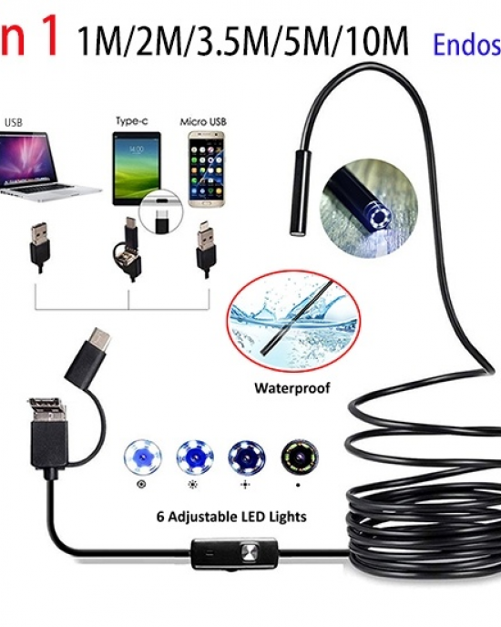 2M 7MM Endoscope Camera USB Type C Mobile Probe Borescope Inspection Endoscopic For Android Smartphone For Cars Endoscope Camera