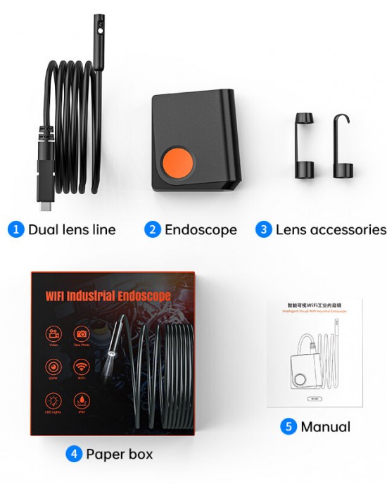 ANESOK W200 8mm Dual Lens 2K Wifi Wireless Endoscope Inspection Camera Borescope 1 5 10M Tube for Underwater Vent Pipe Car Repair