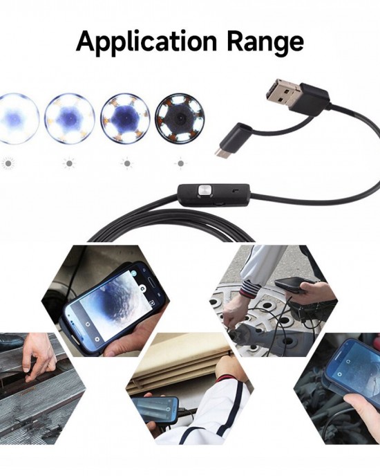 3  in  1 Mobile Phone Industrial Borescope Inspection Built  in 6 Adjustable LEDs Lights 8mm 1280 720 Resolution IP67 Waterproof