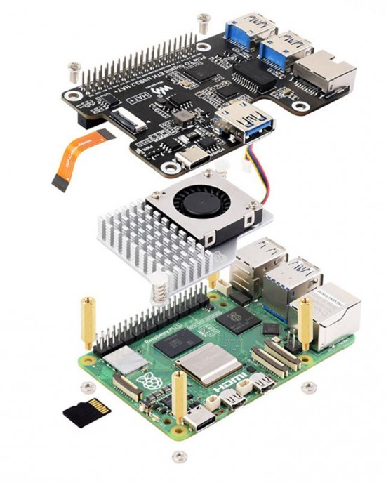 Raspberry Pi 5 PCIe to Gigabit Ethernet and USB 3 2 Gen1 HAT 3xUSB 3 2 Gen1 Gigabit Ethernet Pi5 PCIe HAT Expansion Board Plug and Play