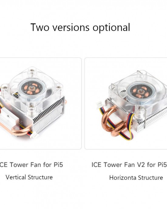 Raspberry Pi 5 RGB Low  Profile ICE Tower CPU Cooling Fan Horizontal Vertical U  shaped Copper Tube Fin Tower