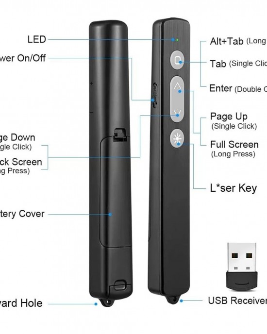 2 4GHz Multifunctional USB Wireless PPT Laser Page Turning Pen Electronic Laser Pointer Pen  K200