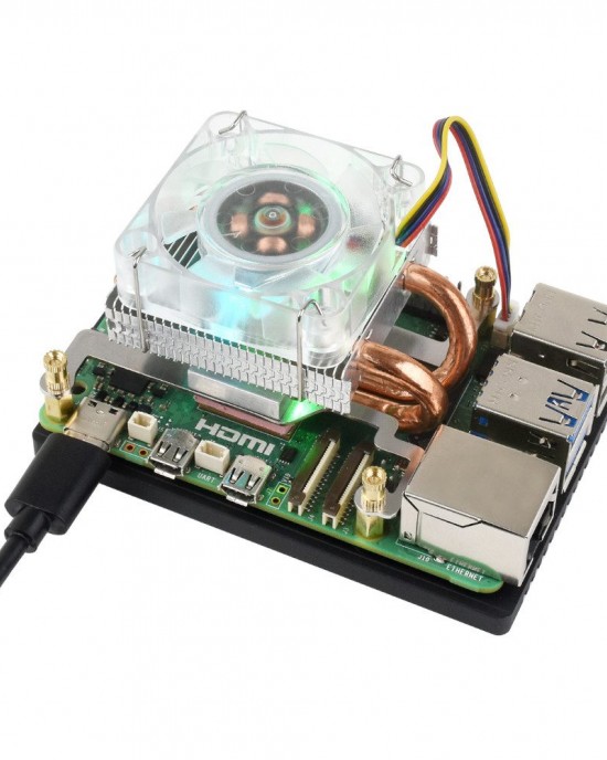 Raspberry Pi 5 RGB Low  Profile ICE Tower CPU Cooling Fan Horizontal Vertical U  shaped Copper Tube Fin Tower